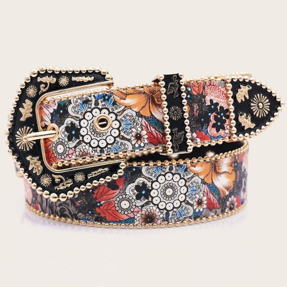 Vintage Nwt Boho Floral Western Belt Gold Beaded Palace Mandala Small